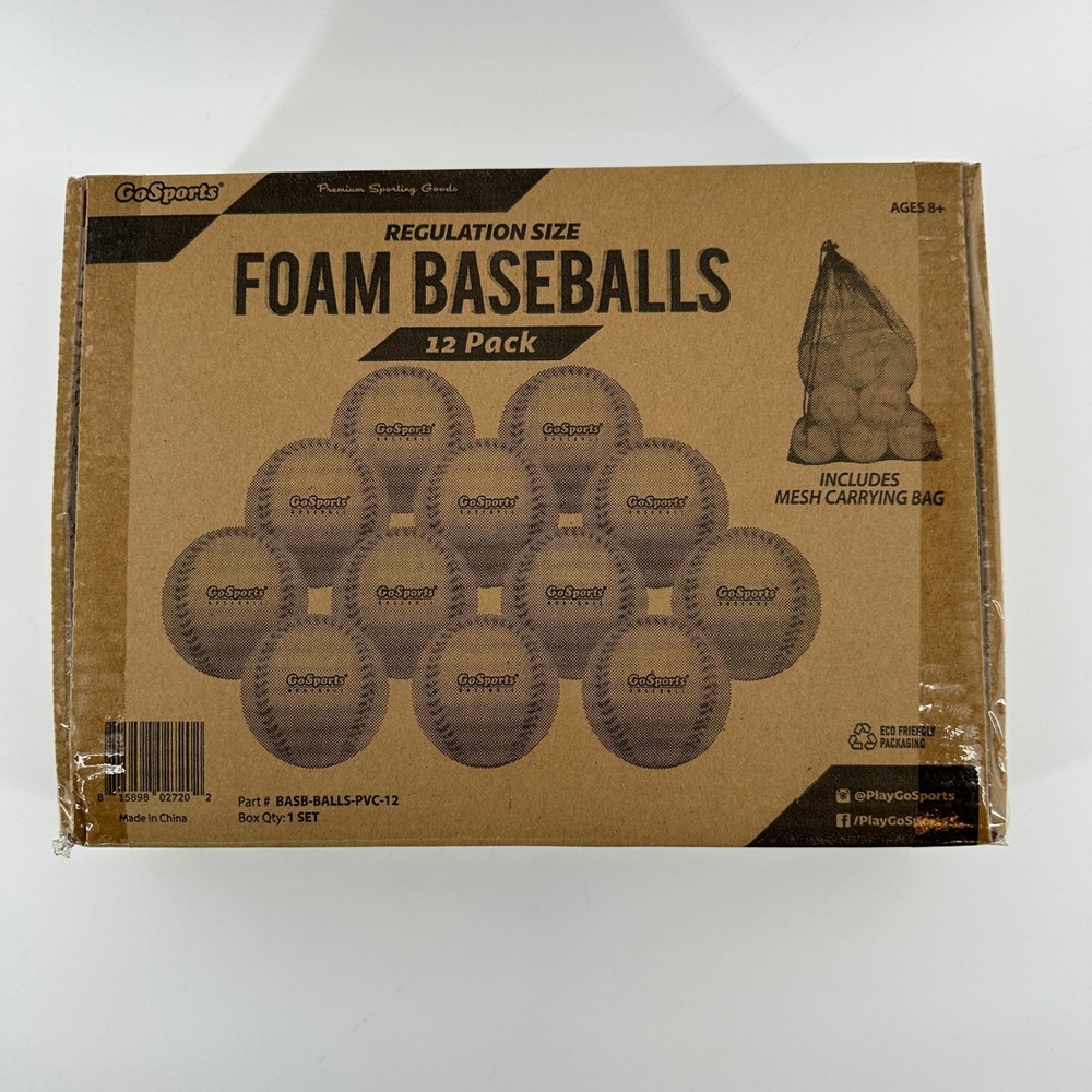 GoSports Regulation Size Foam Baseballs 12 Pack with Mesh Bag BASB-BALLS-PVC-12